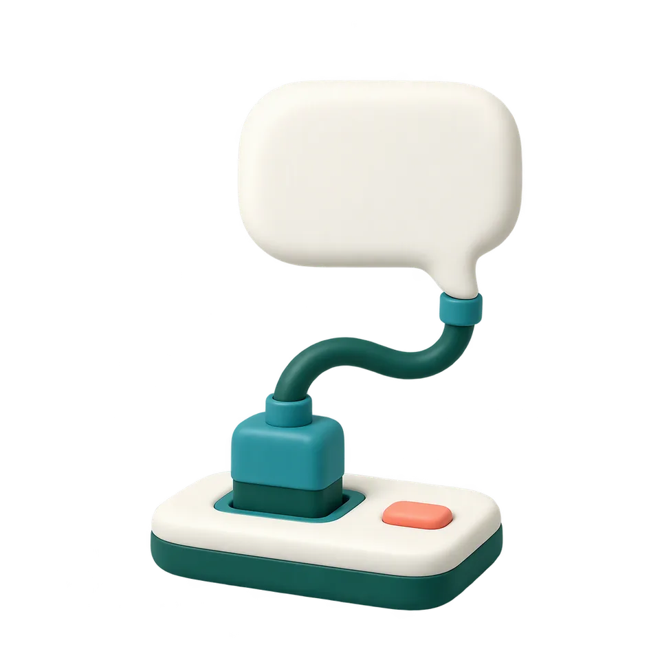 Speech bubble connected by a cable to a plug plate