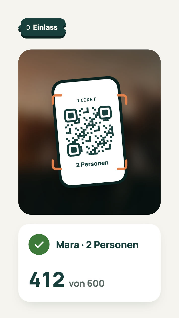 Scanner-Ansicht: Ein Ticket wird erkannt, grünes Häkchen, der Zähler steigt